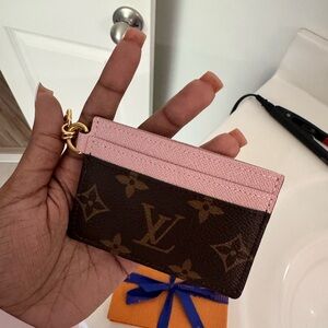 Louis Vuitton Pink and Brown Monogram Card Holder with box